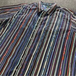 Robert Graham Shirt Mens 4xl Button Up Short Sleeve Striped Casual Colorful